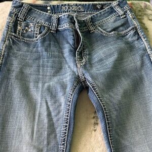 Rock & Roll Cowgirl Distressed Blue Boot Cut Jeans